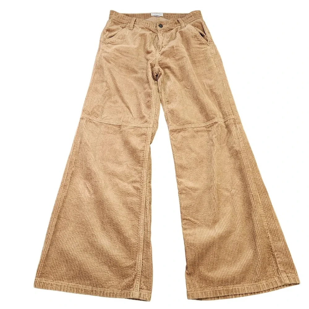 Arizona Jean Co Corduroy Pants Juniors 5 Brown Wide Leg Relaxed Casual Pockets - Picture 1 of 9